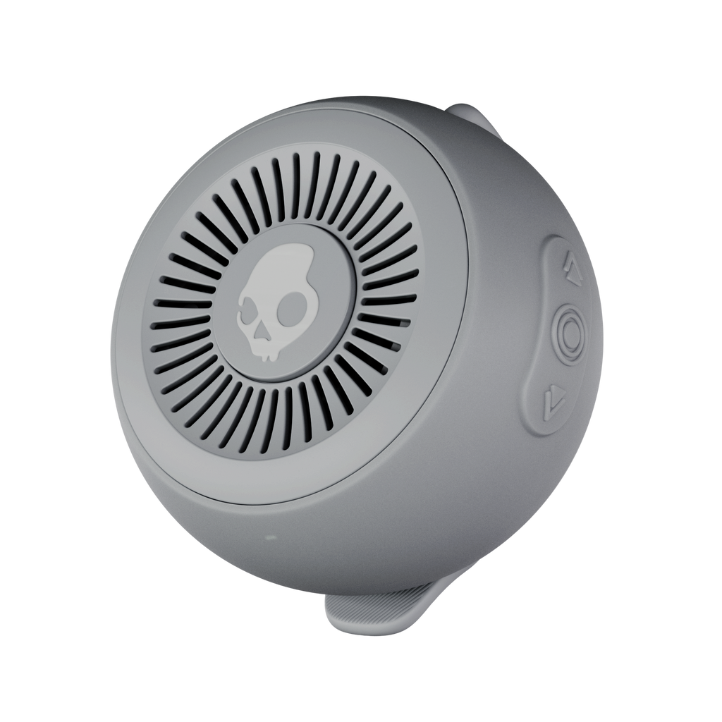 Gray Bluetooth speaker with a brand logo on a white background | Cement