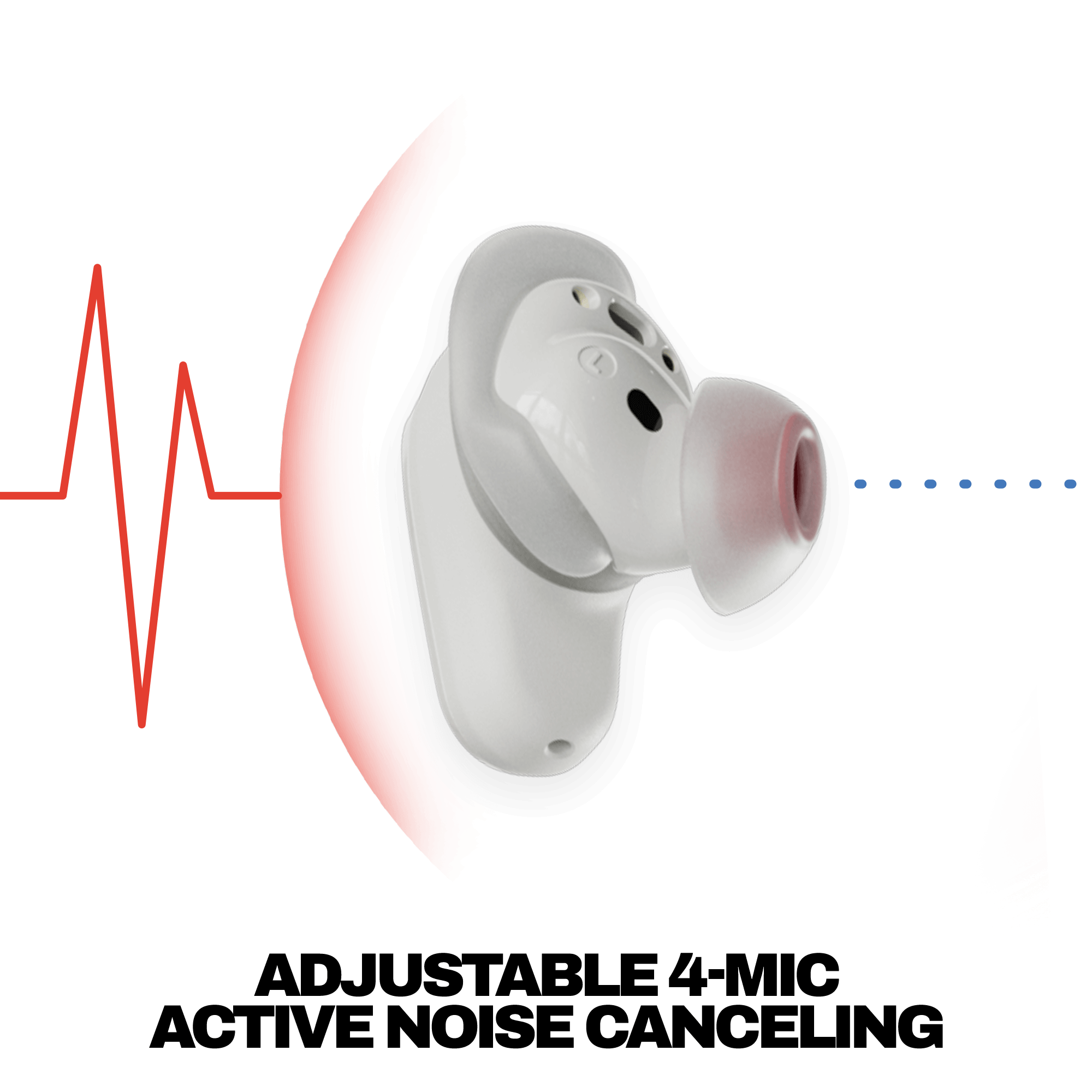 Skullcandy Method 360 ANC true wireless Earbuds with Adjustable 4-mic Active Noise Canceling, side veiw earbud with ear gel and fit fin | Bone