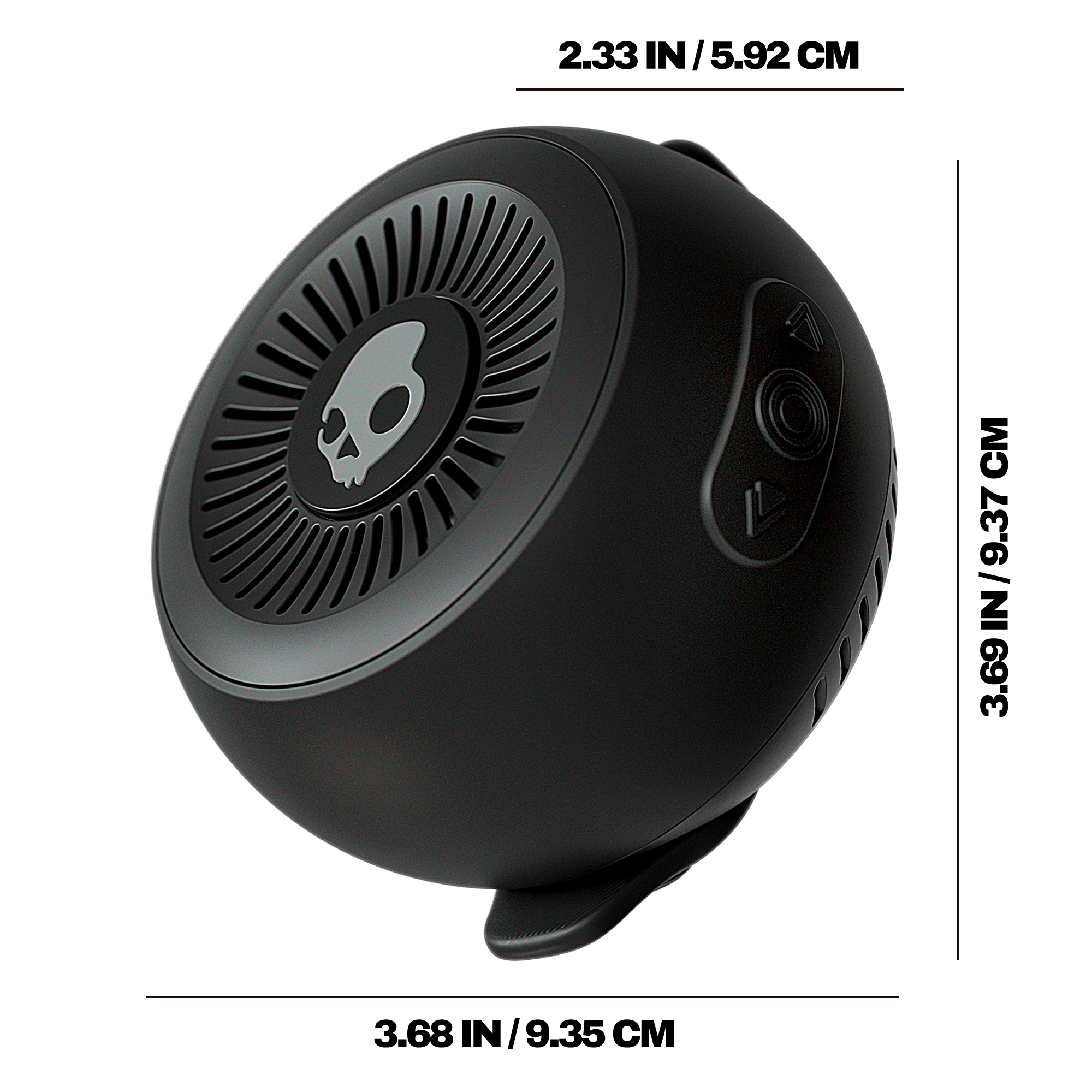 Black speaker with dimensions indicated on a white background | True Black
