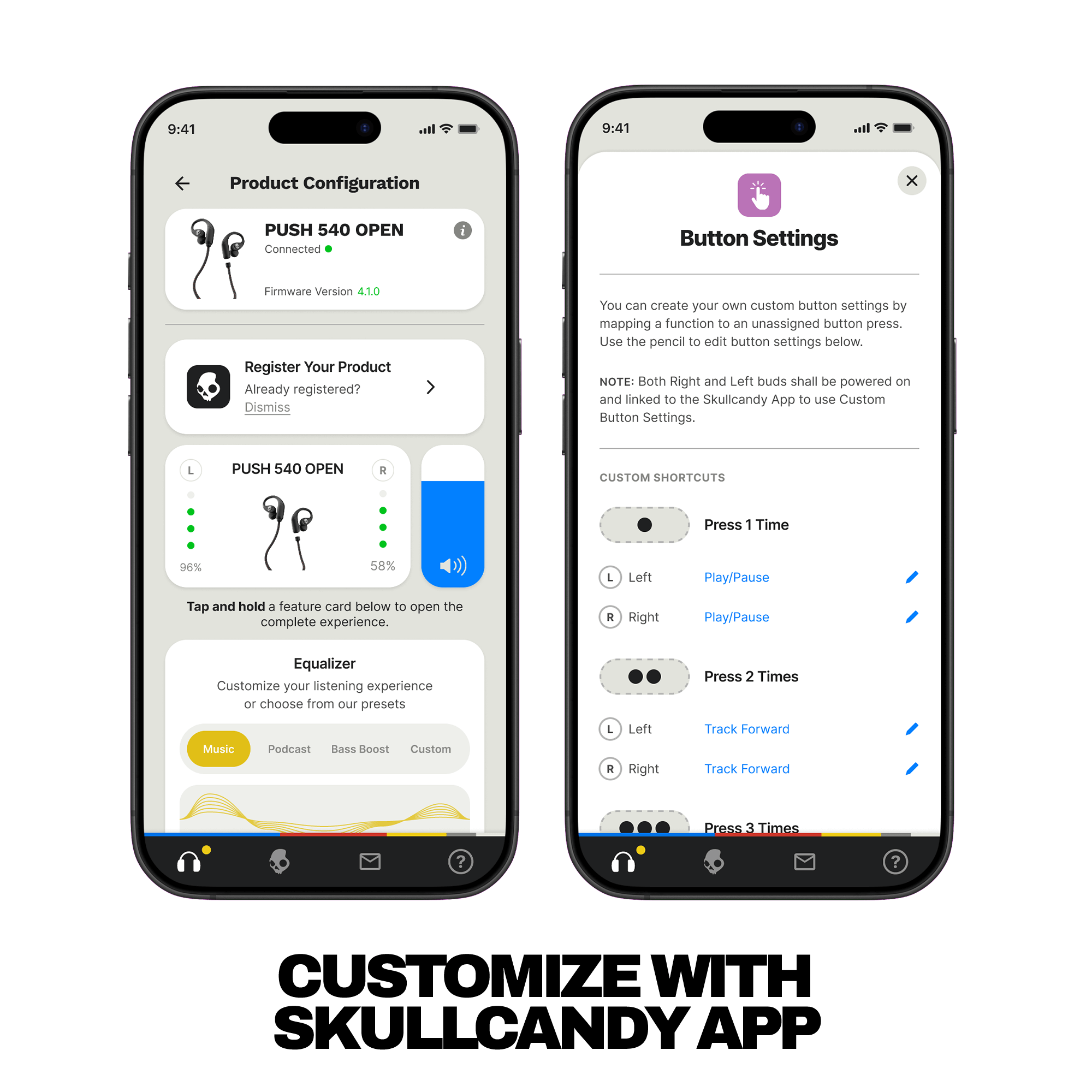 Skullcandy Push 540 Open wireless open-ear headphones with Skullcandy App support for custom button settings and personalized EQ control | Bone