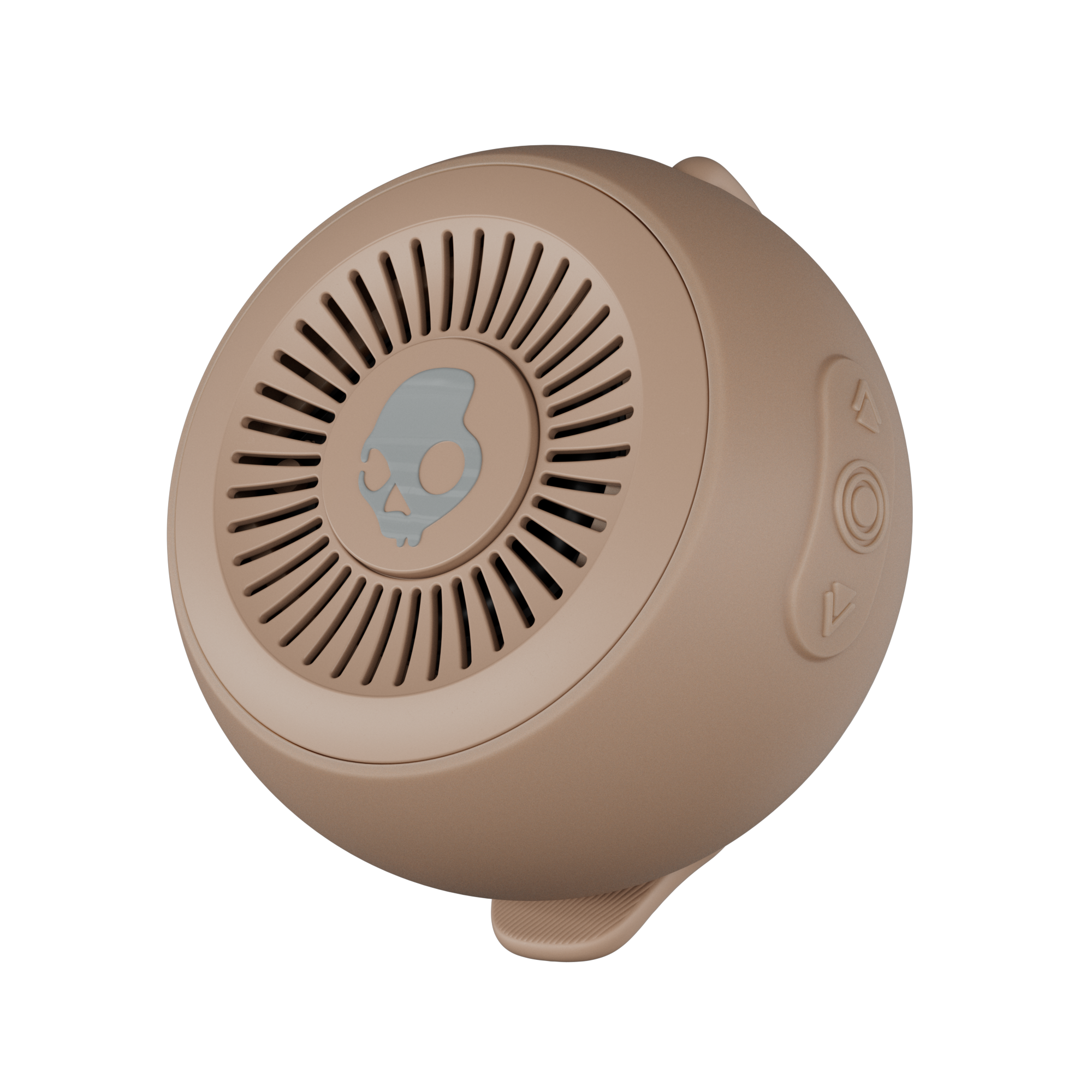 Beige Bluetooth speaker with a brand logo on a white background | Primer