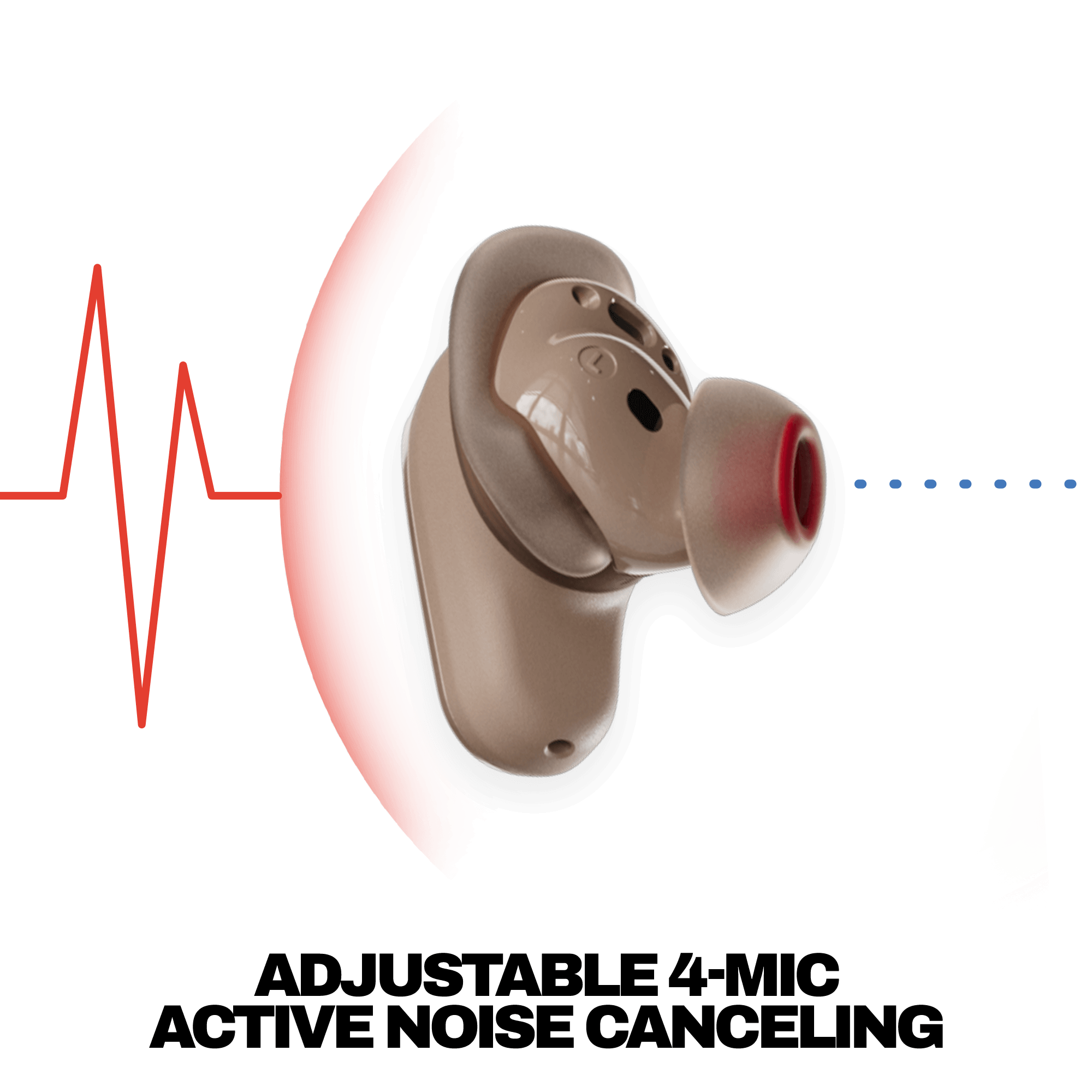 Skullcandy Method 360 ANC true wireless Earbuds with Adjustable 4-mic Active Noise Canceling, side veiw earbud with ear gel and fit fin | Primer