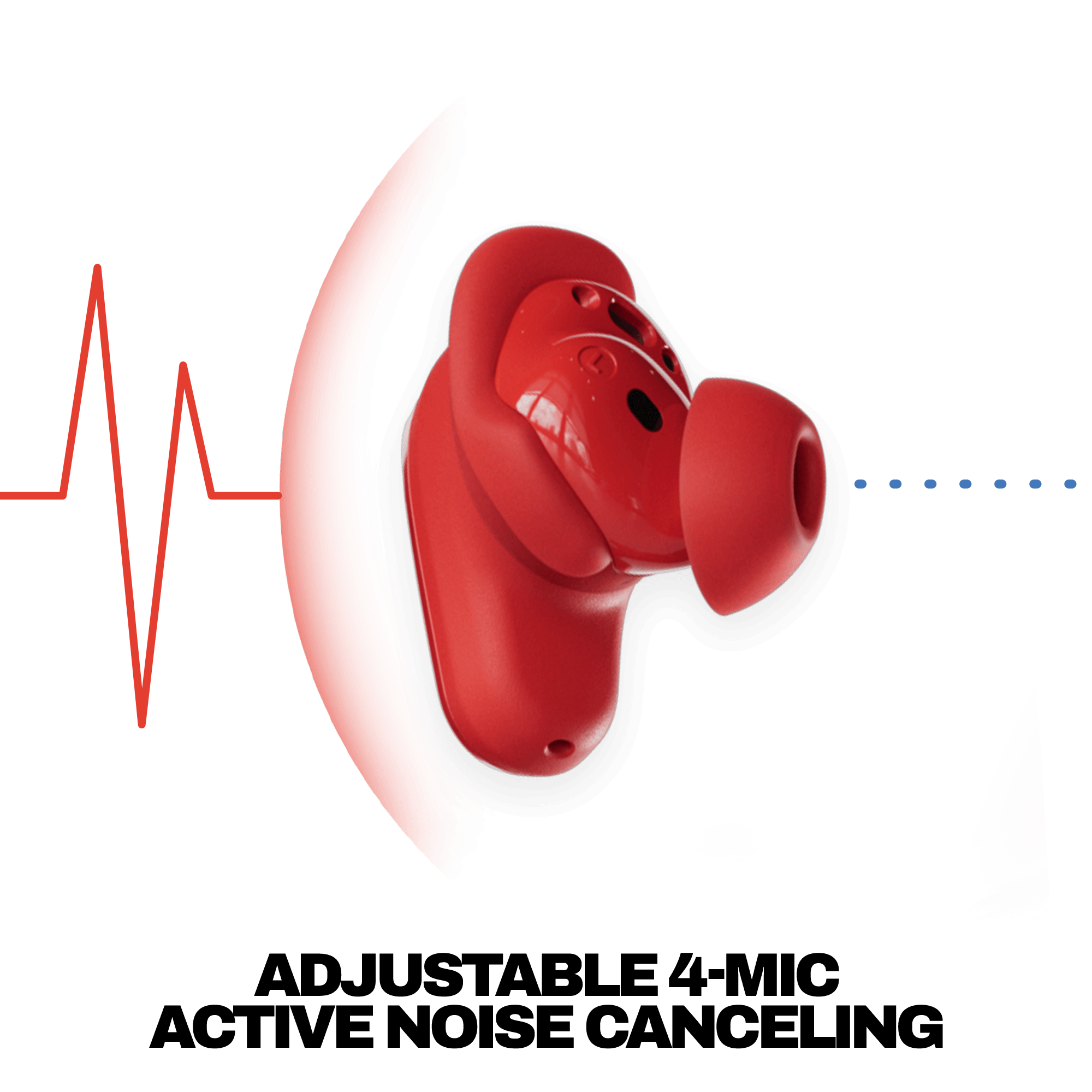 Skullcandy Method 360 ANC true wireless Earbuds with Adjustable 4-mic Active Noise Canceling, side veiw earbud with ear gel and fit fin | Plasma